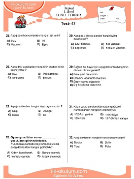 ilkokul 1. Sınıf Genel Tekrar Testleri 